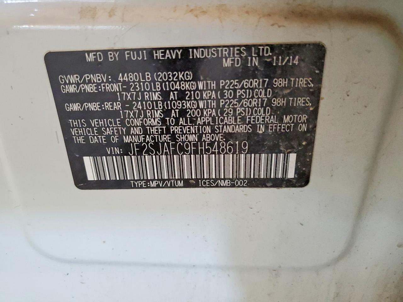 2015 Subaru Forester VIN JF2SJAFC9FH548619 photo 12