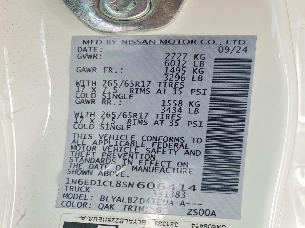 2025 Nissan Frontier VIN 1N6ED1CL8SN606414 photo 12