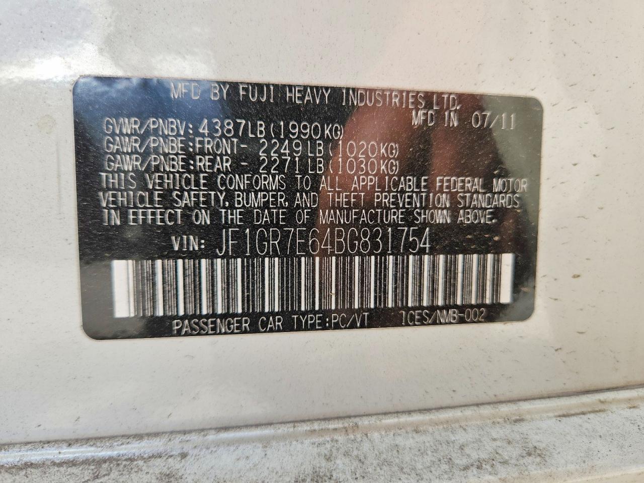 2011 Subaru Wrx VIN JF1GR7E64BG831754 photo 12