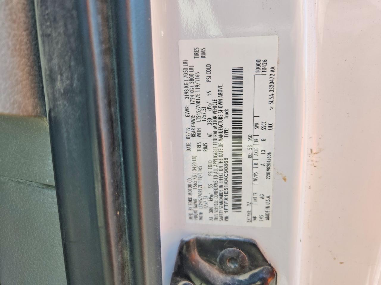 2019 Ford F150 VIN 1FTFX1E51KKC90868 photo 12