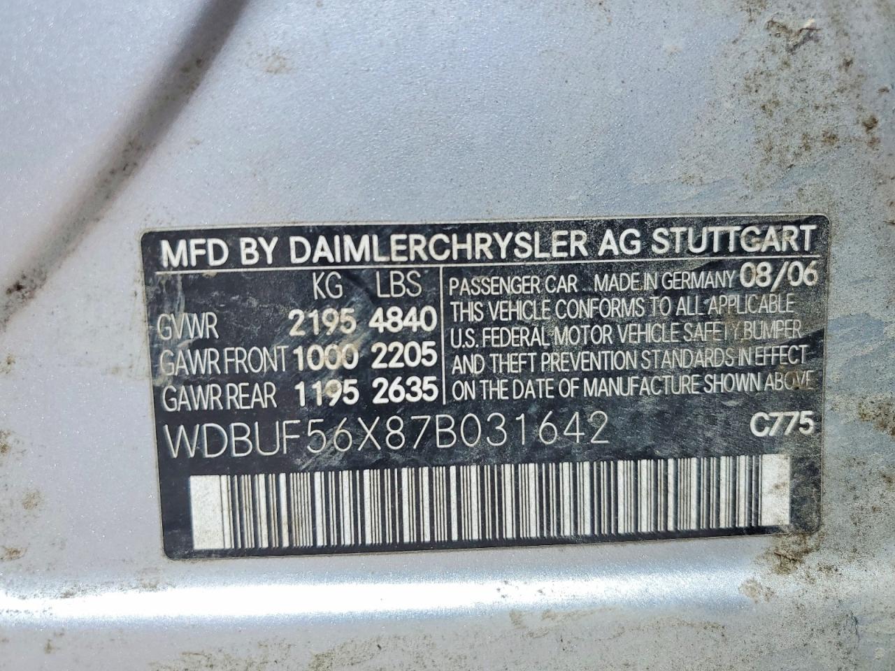2007 Mercedes-Benz E-class VIN WDBUF56X87B031642 photo 12