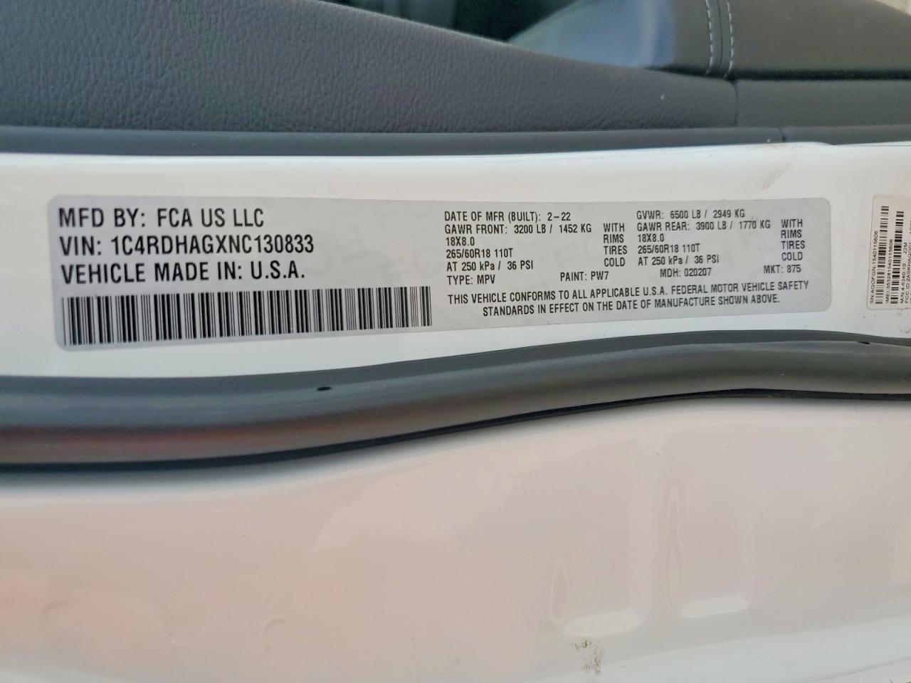 2022 Dodge Durango VIN 1C4RDHAGXNC130833 photo 12