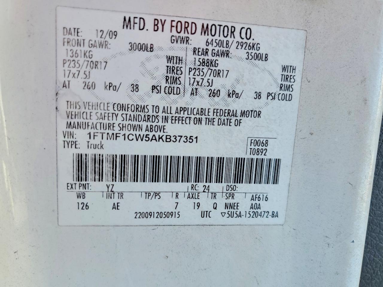 2010 Ford F150 VIN 1FTMF1CW5AKB37351 photo 12