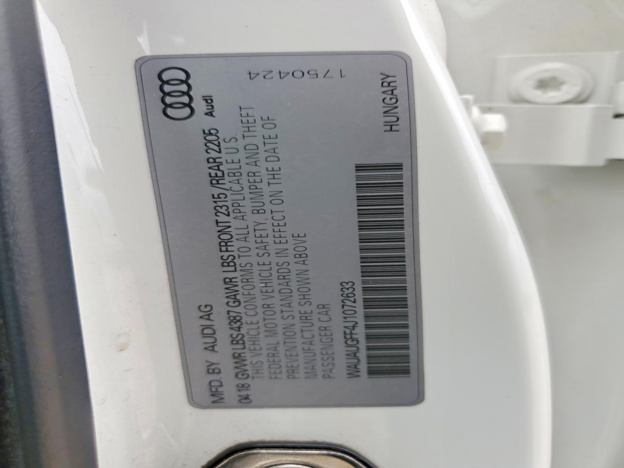 2018 Audi A3 VIN WAUAUGFF4J1072633 photo 12