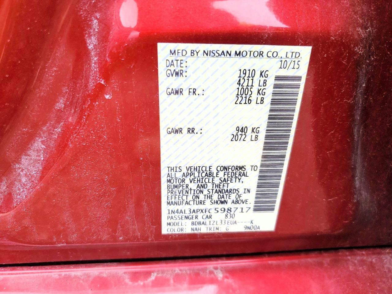 2015 NISS Altima VIN 1N4AL3APXFC598717 photo 12