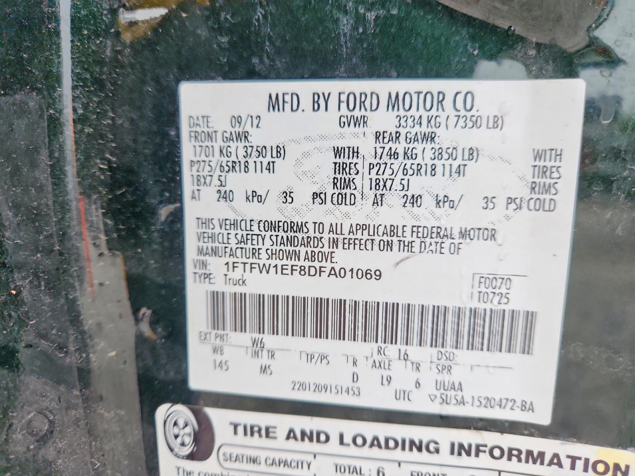 2013 Ford F150 VIN 1FTFW1EF8DFA01069 photo 12