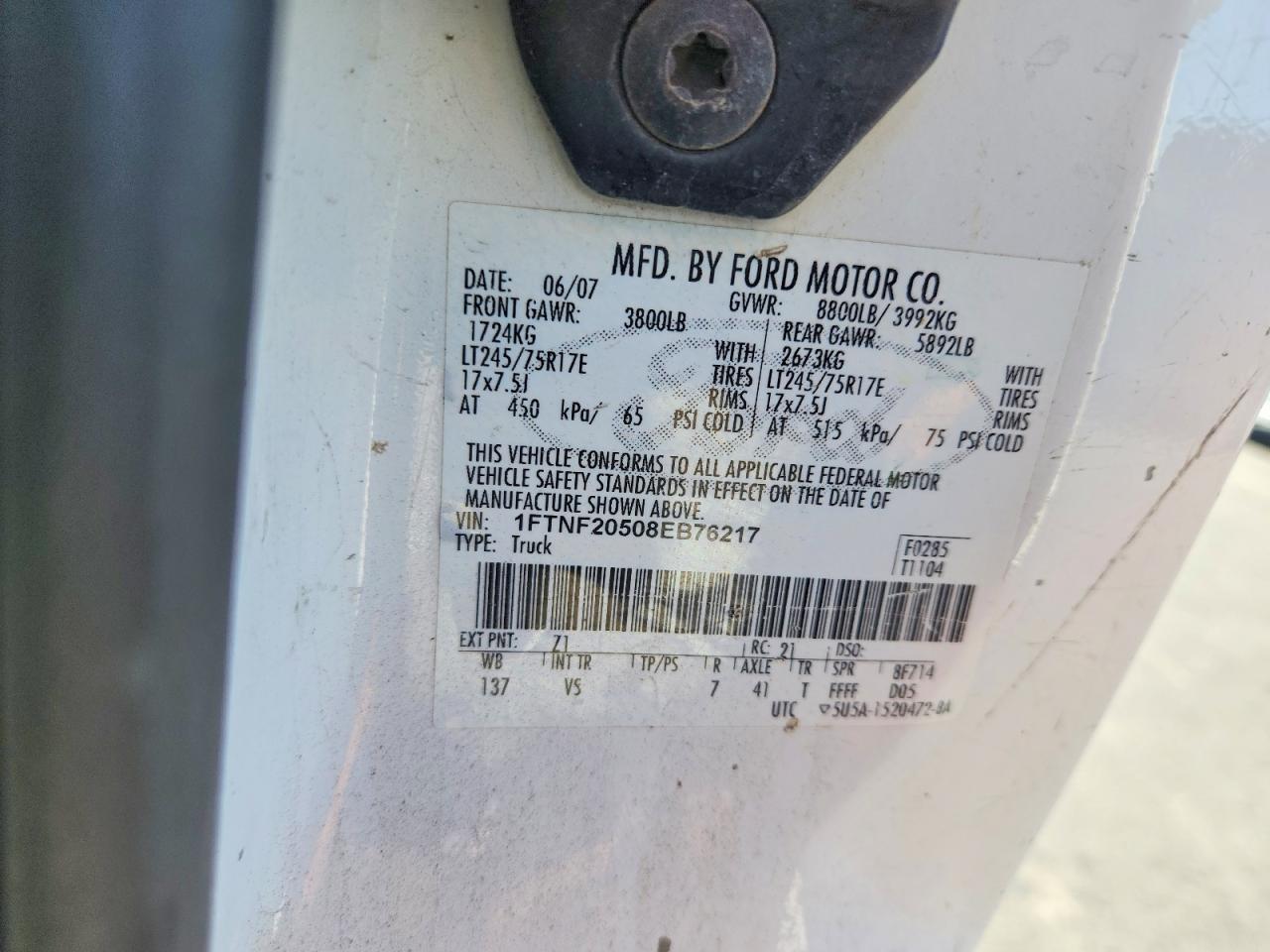 2008 FORD F250 VIN 1FTNF20508EB76217 photo 12