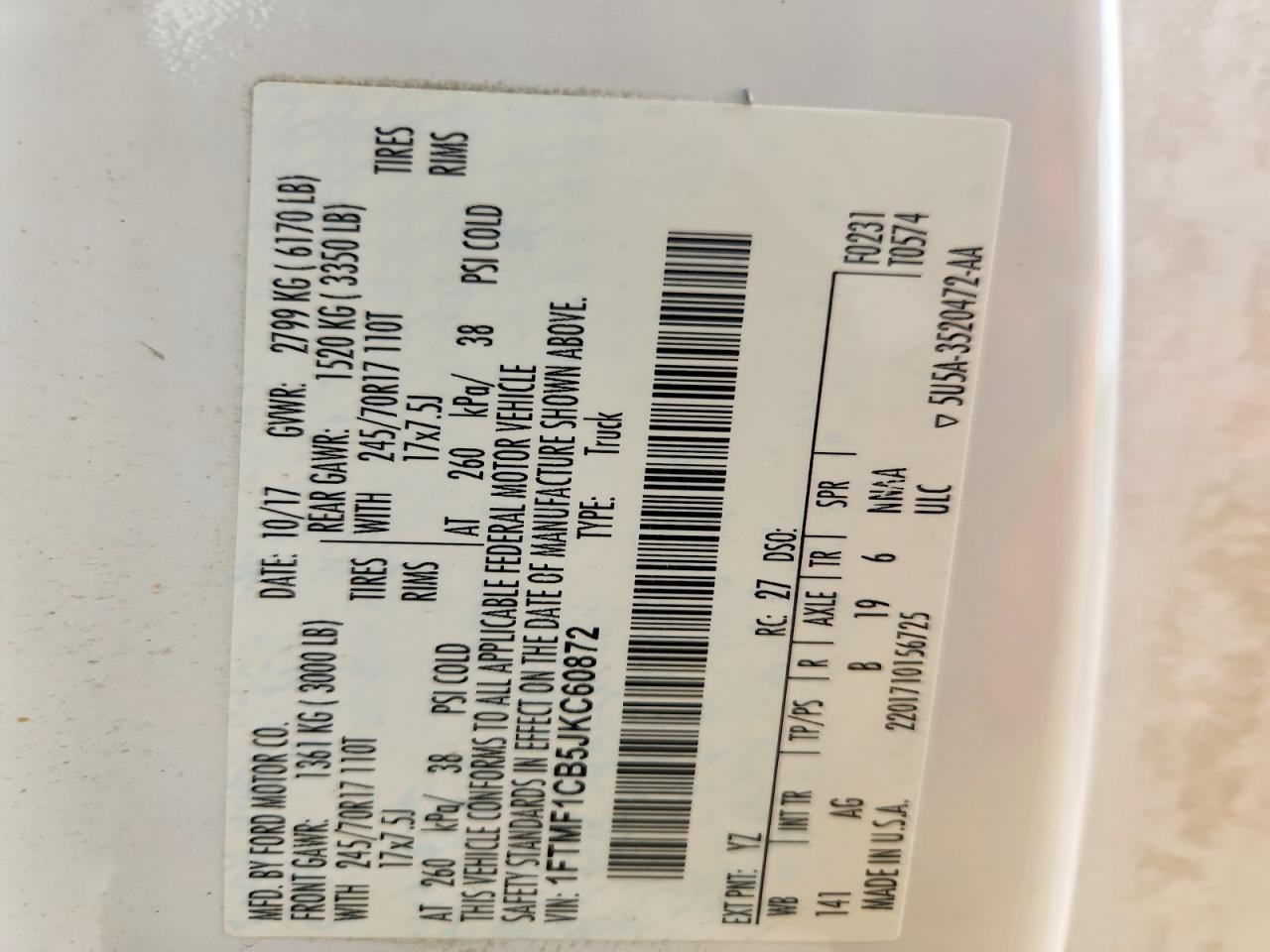 2018 Ford F150 VIN 1FTMF1CB5JKC60872 photo 12
