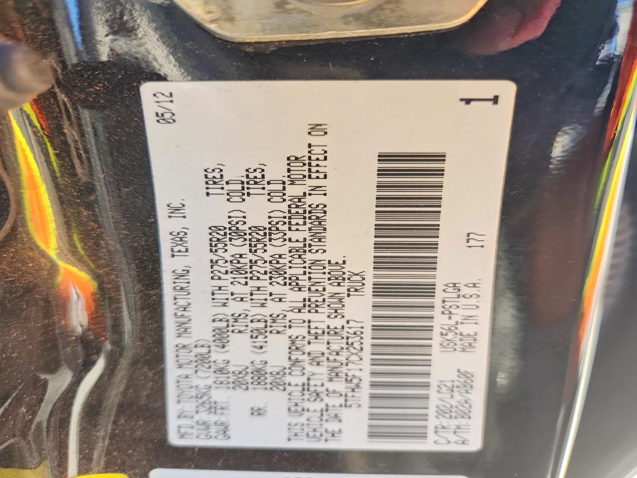 2012 Toyota Tundra VIN 5TFHW5F17CX253617 photo 12