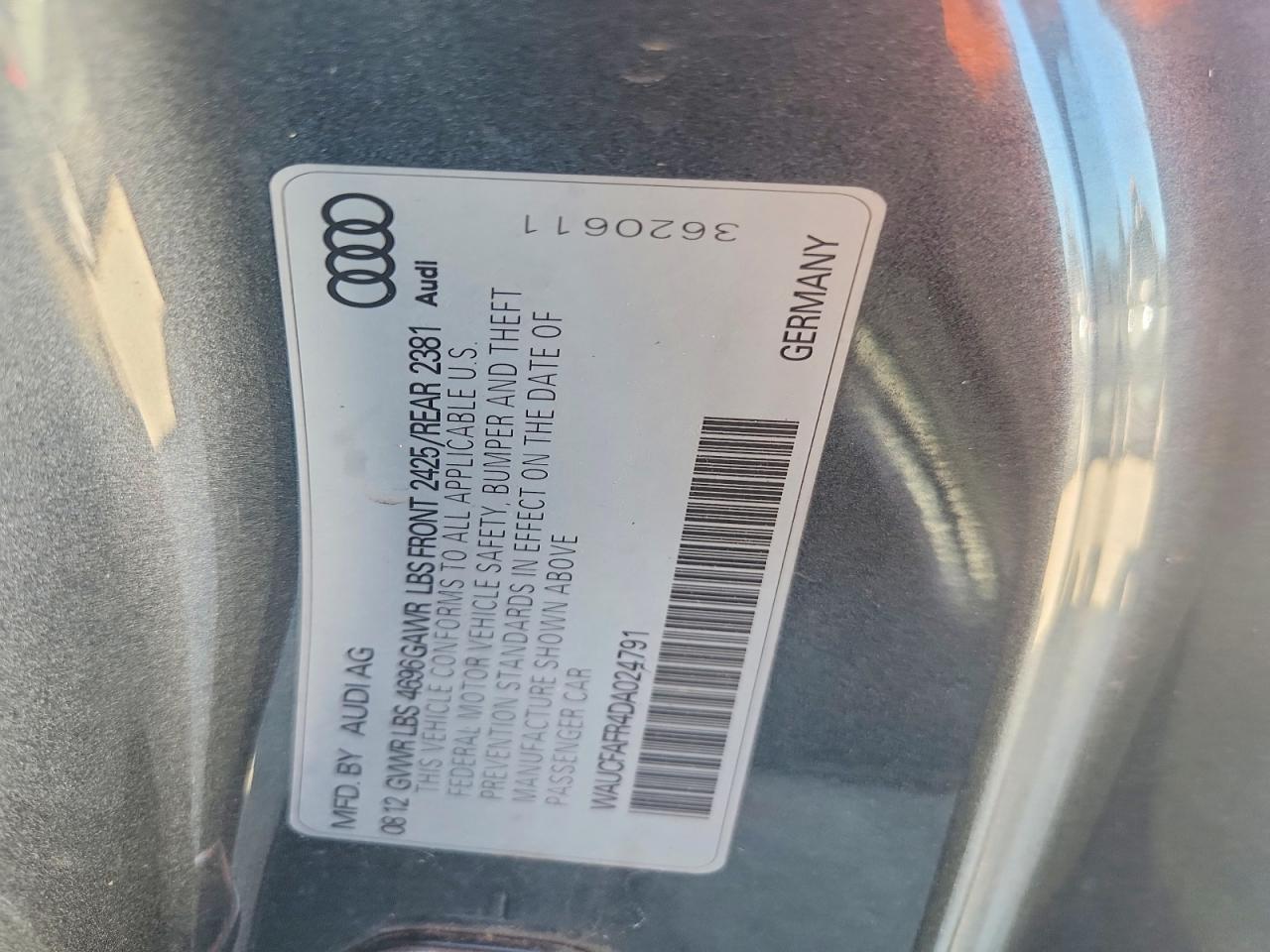2013 Audi A5 VIN WAUCFAFR4DA024791 photo 12