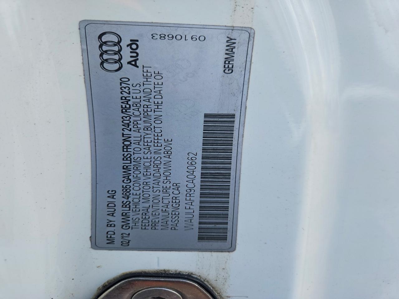 2012 Audi A5 VIN WAULFAFR9CA040662 photo 12