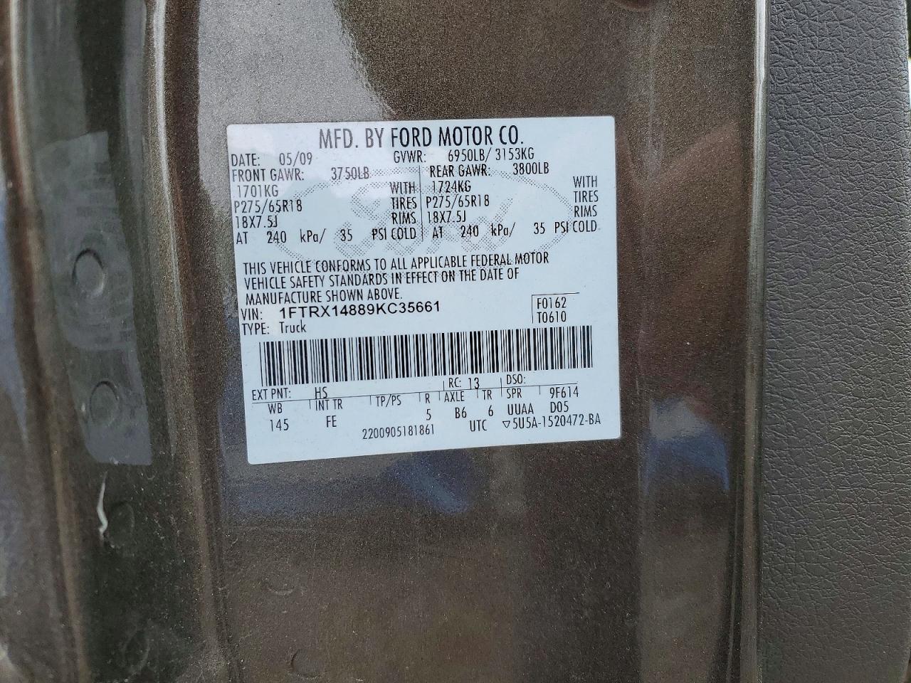 2009 Ford F150 super VIN 1FTRX14889KC35661 photo 12