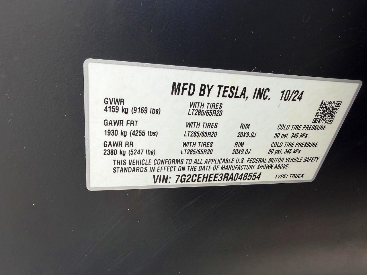 2024 Tesla Cybertruck VIN 7G2CEHEE3RA048554 photo 10