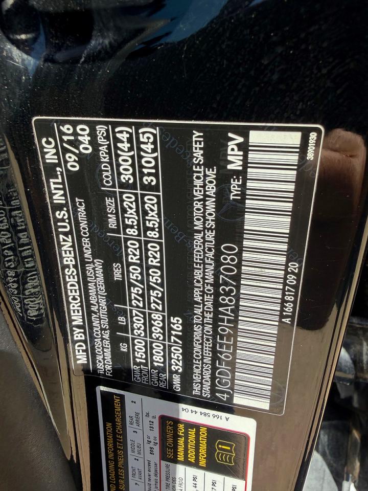 2017 Mercedes-Benz Gls-class VIN 4JGDF6EE9HA837080 photo 10