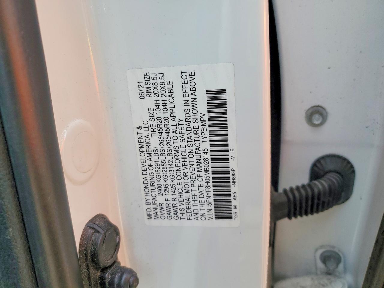 2021 Honda Passport VIN 5FNYF8H05MB028145 photo 12