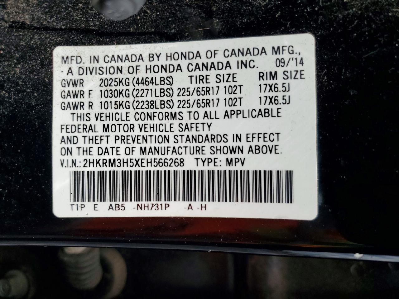 2014 Honda Crv VIN 2HKRM3H5XEH566268 photo 12