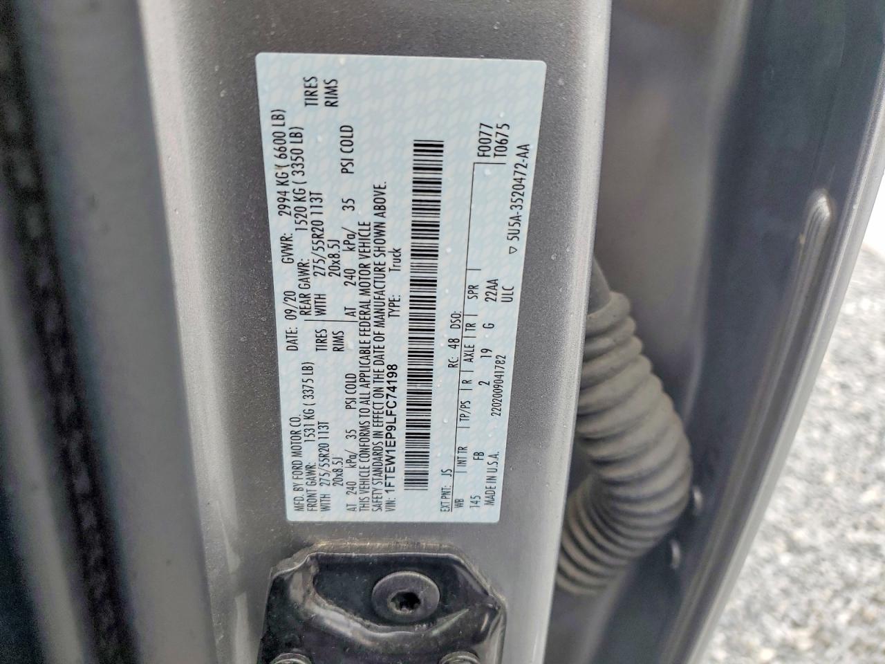 2020 Ford F150 VIN 1FTEW1EP9LFC74198 photo 12
