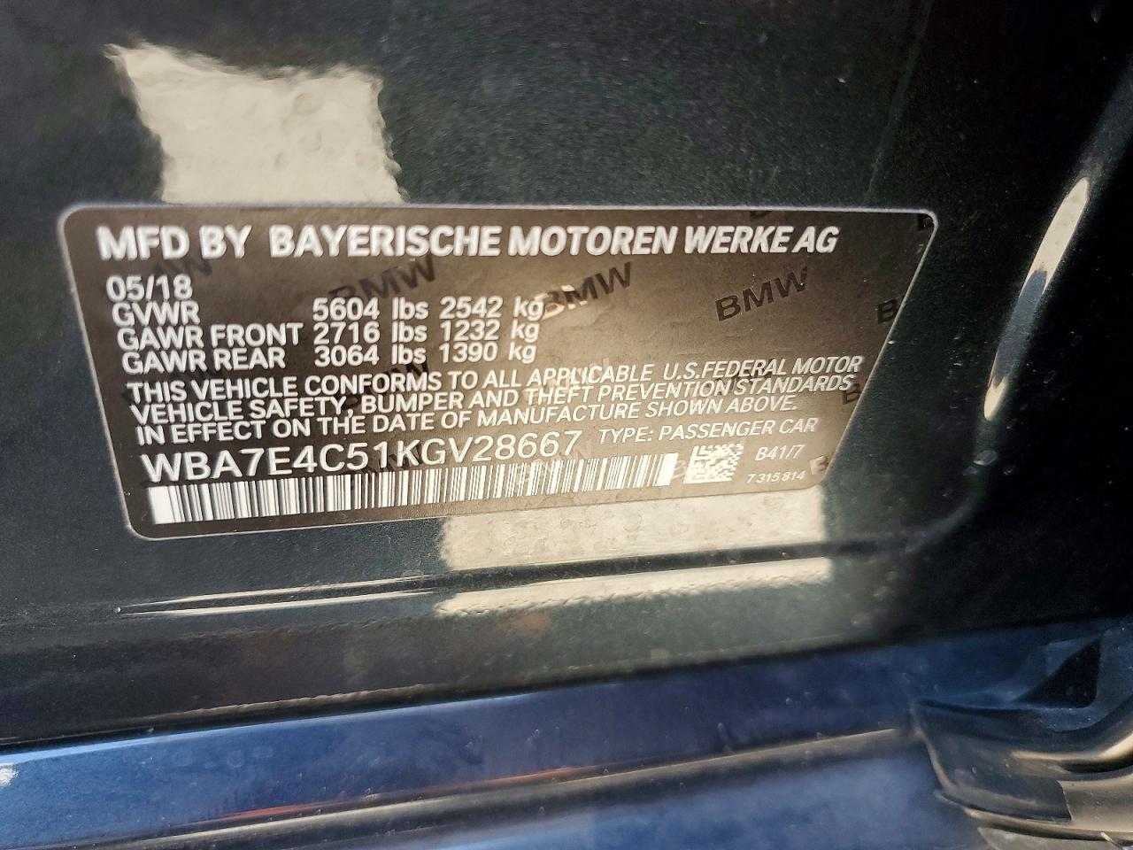 2019 BMW 7 series VIN WBA7E4C51KGV28667 photo 12