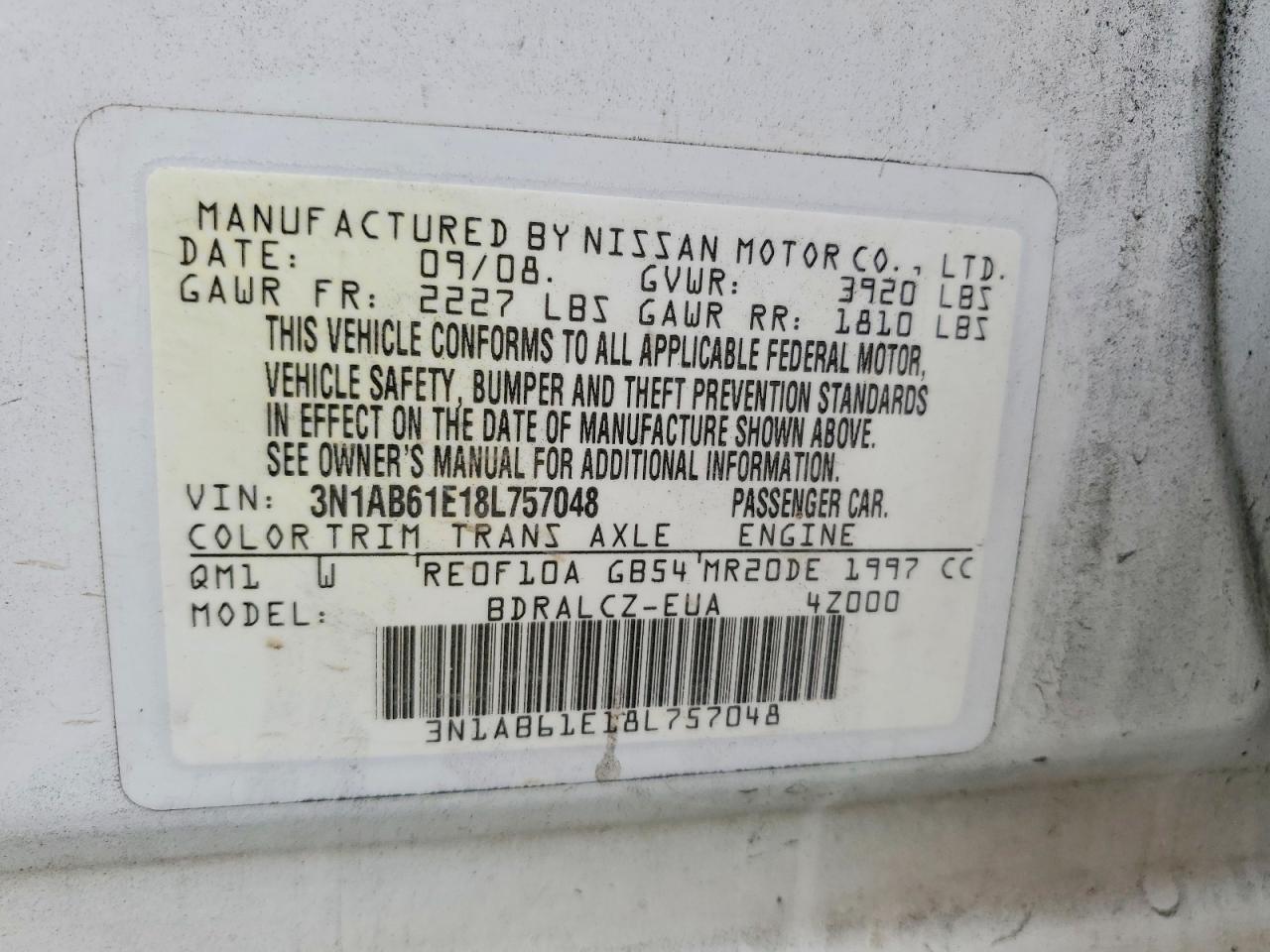 2008 Nissan Sentra VIN 3N1AB61E18L757048 photo 12