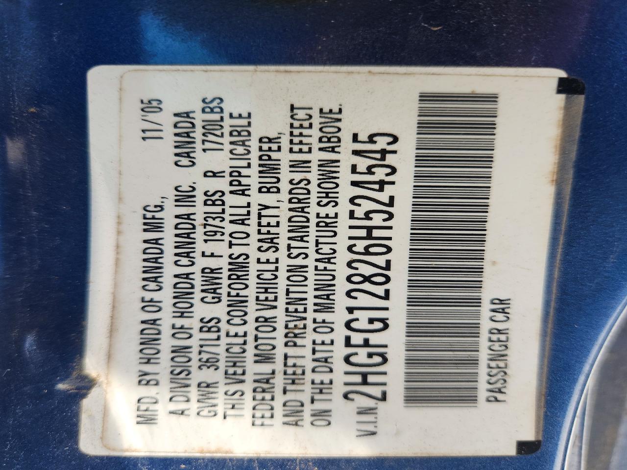 2006 Honda Civic VIN 2HGFG12826H524545 photo 12