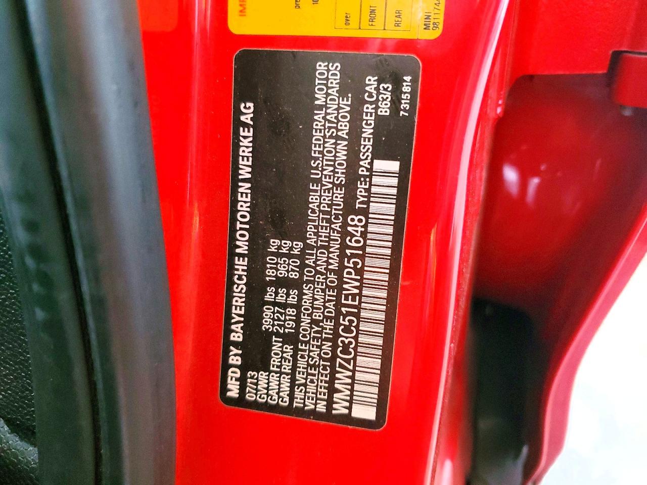 2014 MINI Cooper VIN WMWZC3C51EWP51648 photo 12