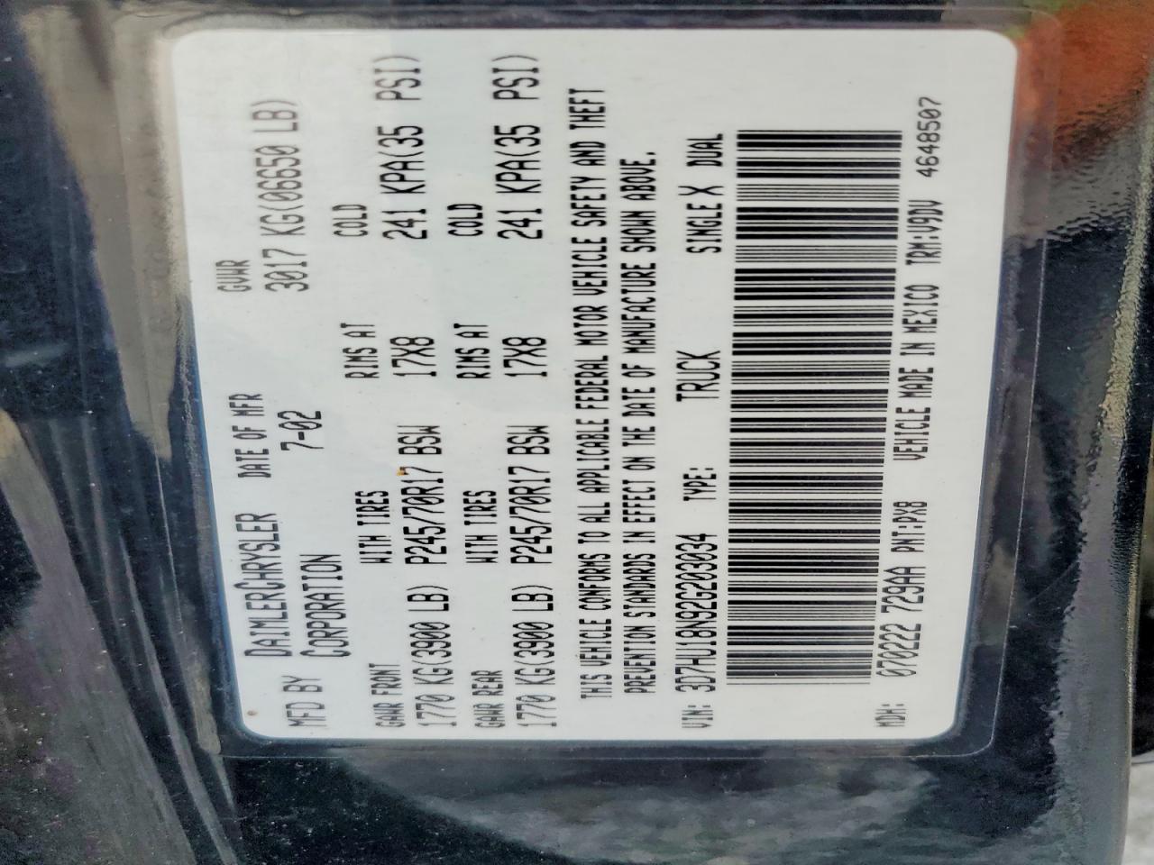 2002 DODGE Ram 1500 VIN 3D7HU18N92G203034 photo 12