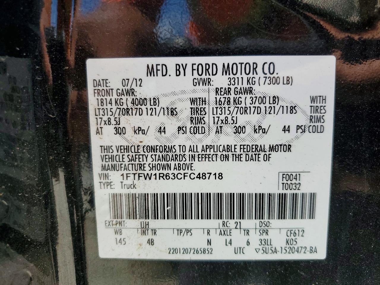 2012 Ford F150 VIN 1FTFW1R63CFC48718 photo 12
