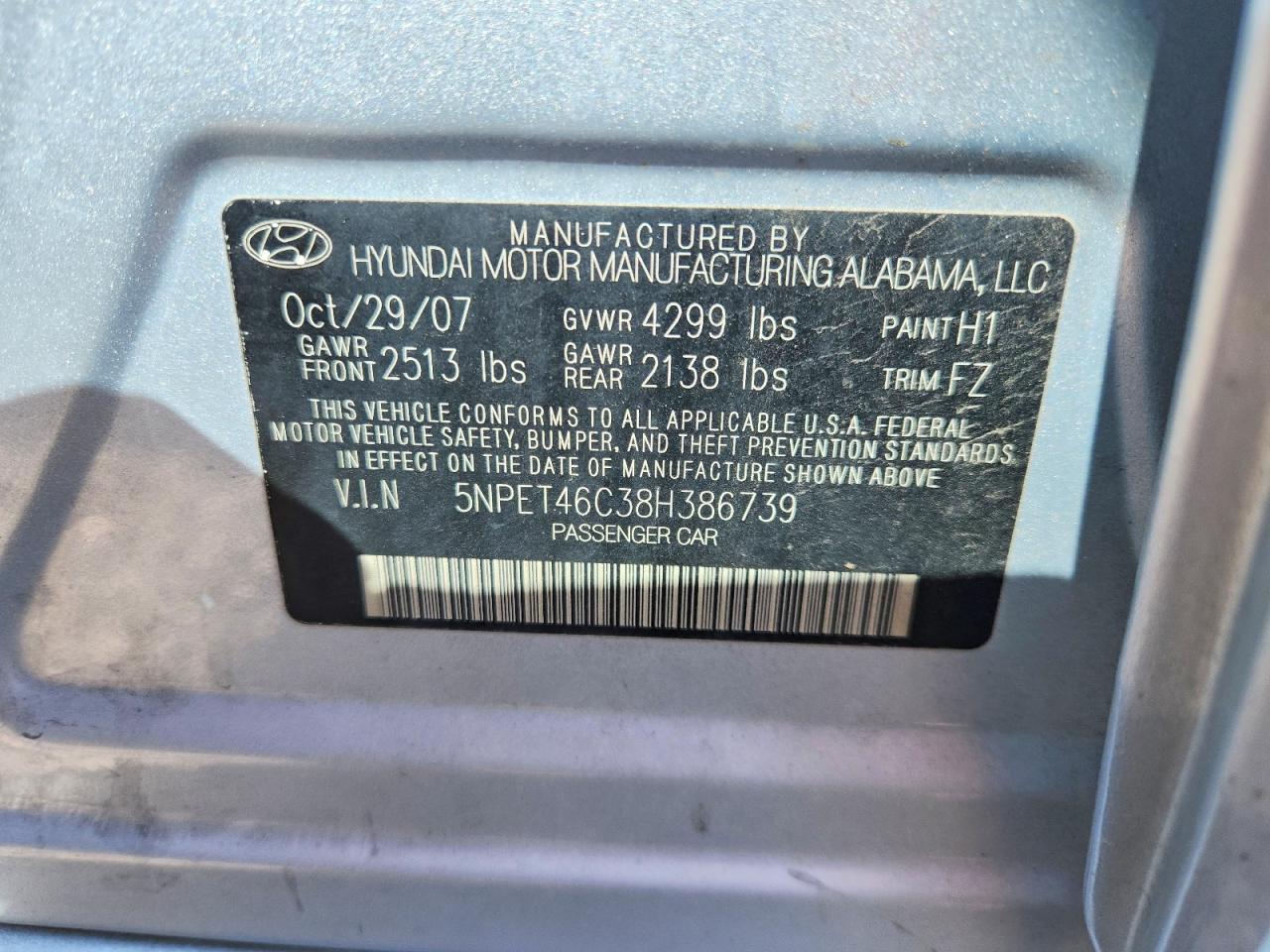 2008 Hyundai Sonata VIN 5NPET46C38H386739 photo 12