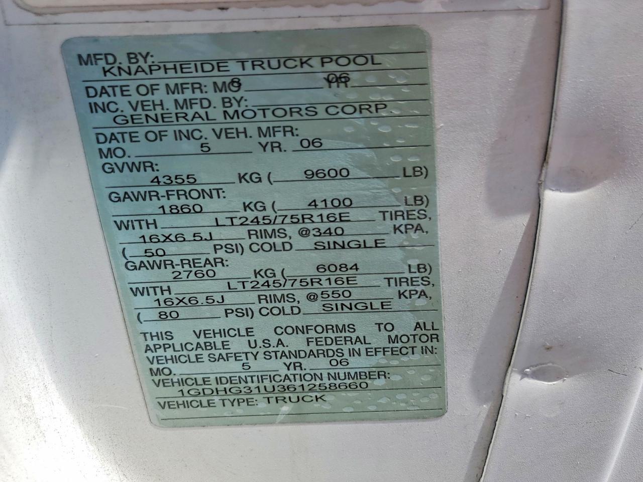 2006 GMC Savana VIN 1GDHG31U361258660 photo 12