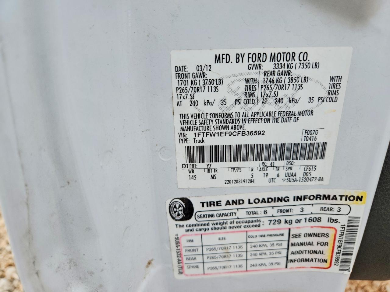 2012 FORD F150 VIN 1FTFW1EF9CFB36592 photo 12