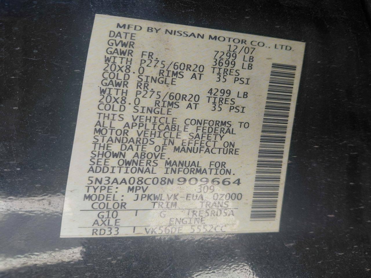 2008 Infiniti Qx56 VIN 5N3AA08C08N909664 photo 10