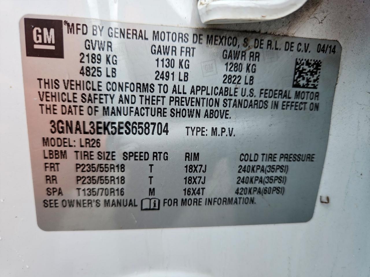 2014 Chevrolet Captiva VIN 3GNAL3EK5ES658704 photo 12