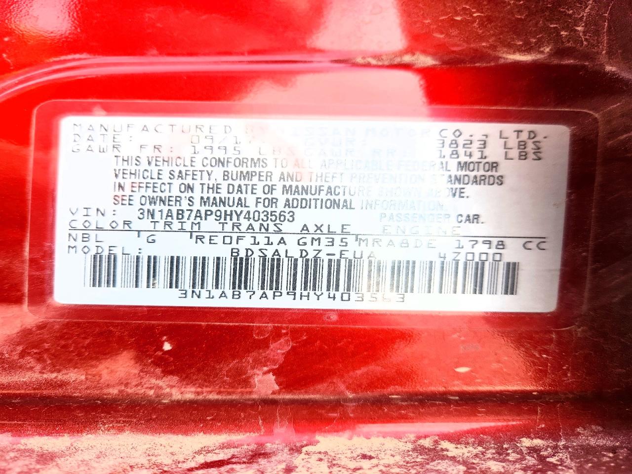 2017 NISS Sentra VIN 3N1AB7AP9HY403563 photo 12