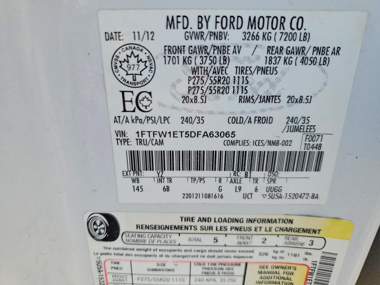2013 Ford F150 VIN 1FTFW1ET5DFA63065 photo 12