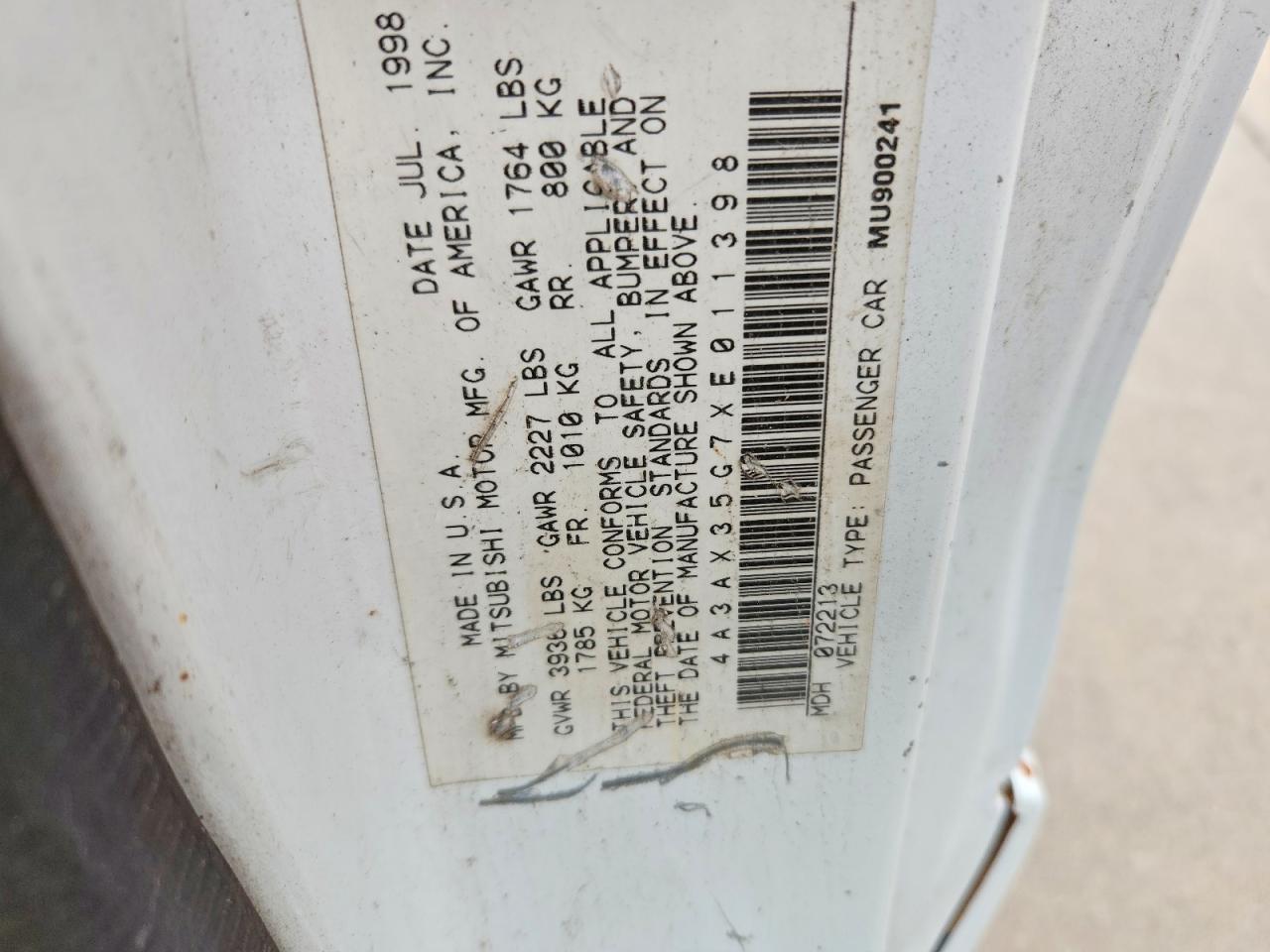 1999 Mitsubishi ECLIPSE VIN 4A3AX35G7XE011398 photo 12