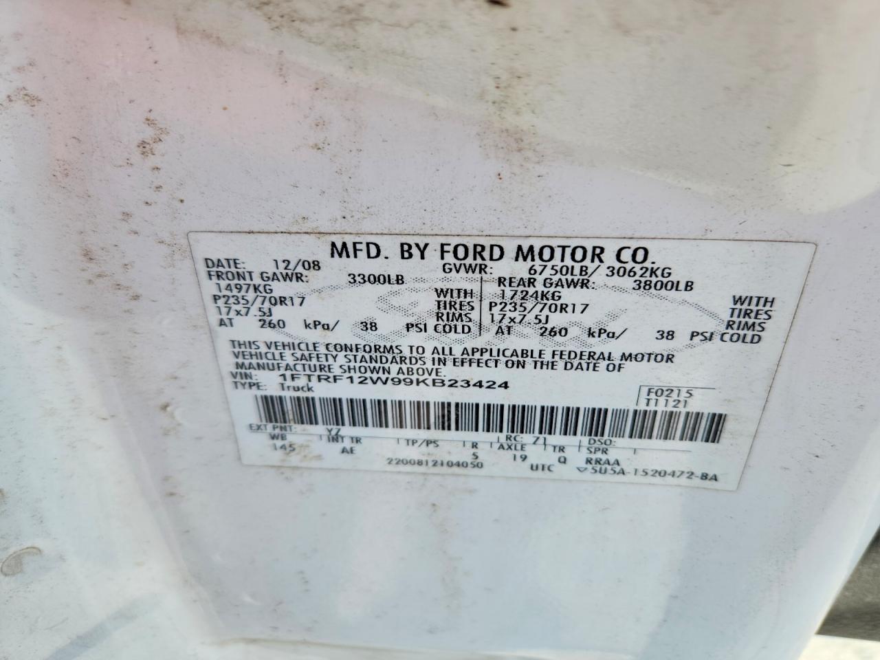 2009 Ford F150 VIN 1FTRF12W99KB23424 photo 12