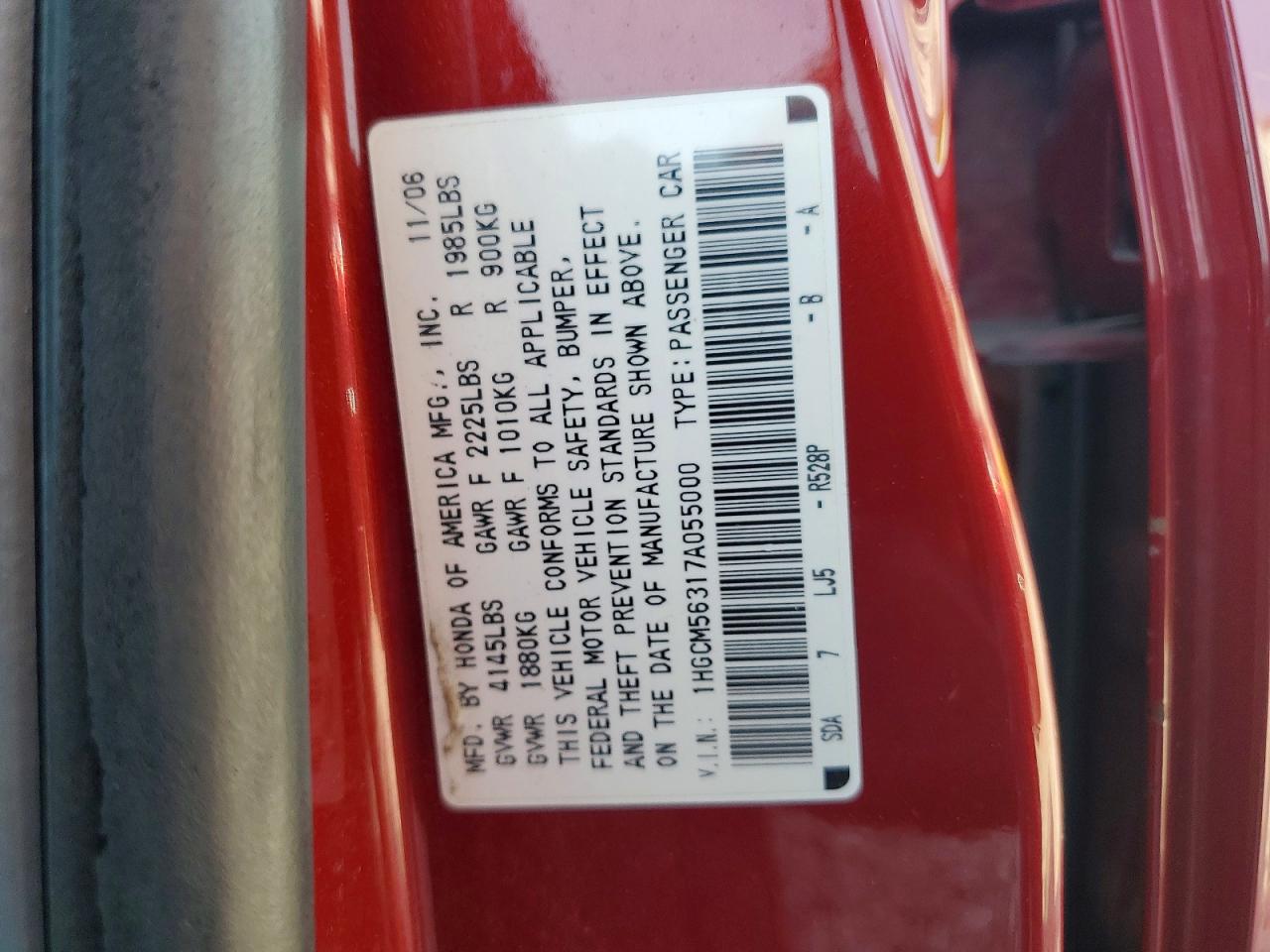 2007 Honda Accord VIN 1HGCM56317A055000 photo 12