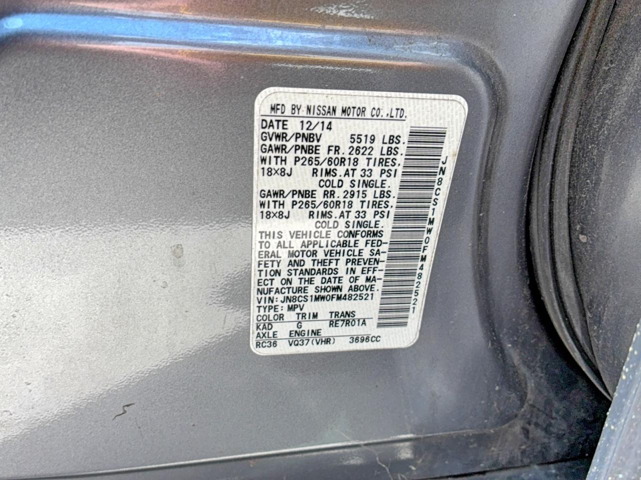 2015 Infiniti Qx70 base VIN JN8CS1MW0FM482521 photo 10