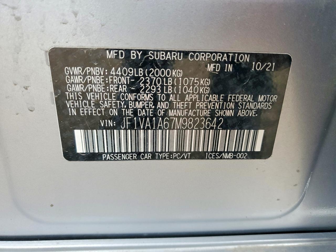 2021 Subaru Wrx VIN JF1VA1A67M9823642 photo 12