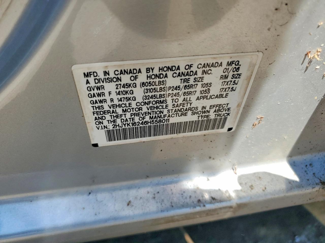 2006 Honda Ridgeline VIN 2HJYK16246H558011 photo 12