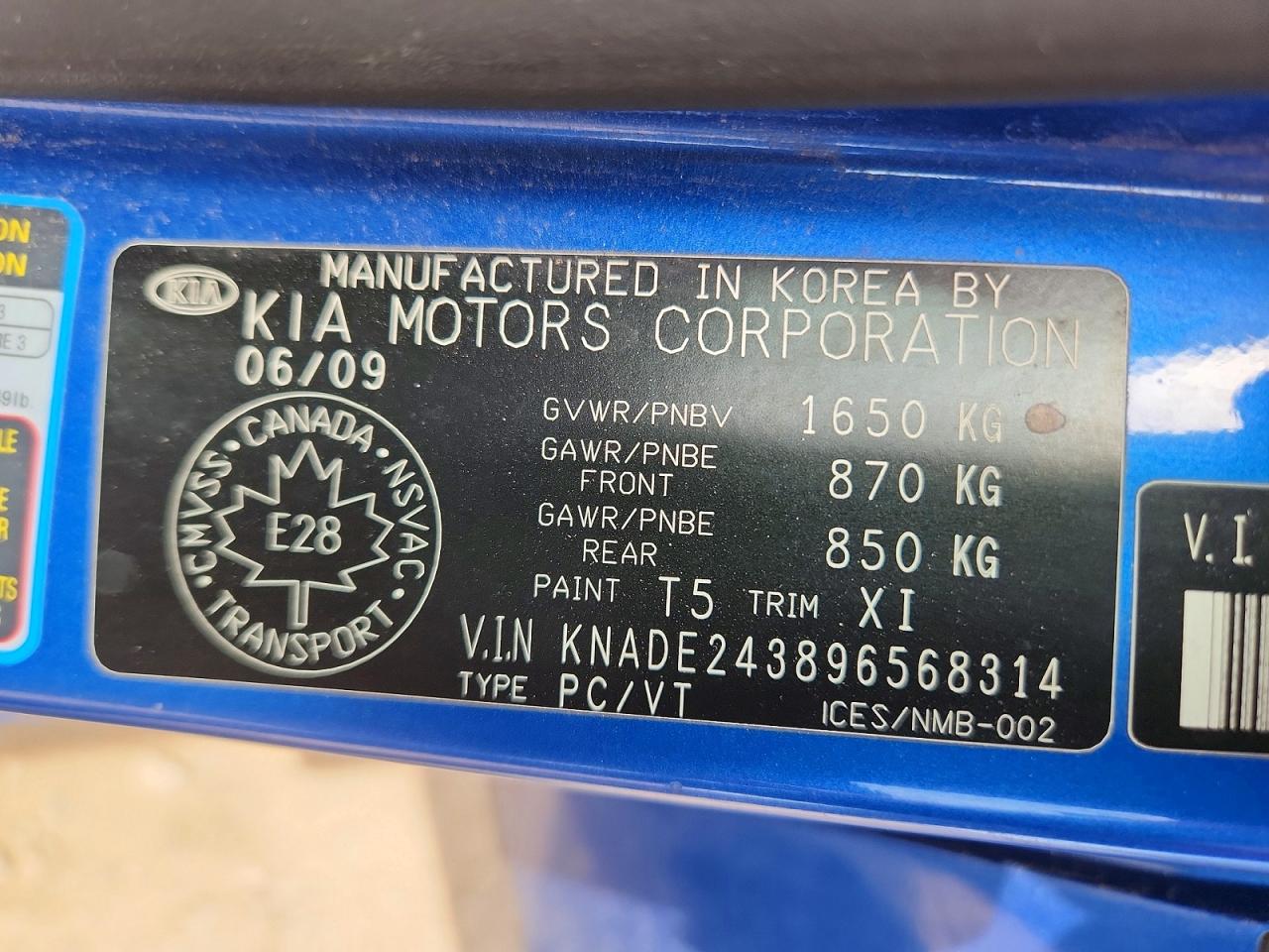 2009 KIA Rio VIN KNADE243896568314 photo 12