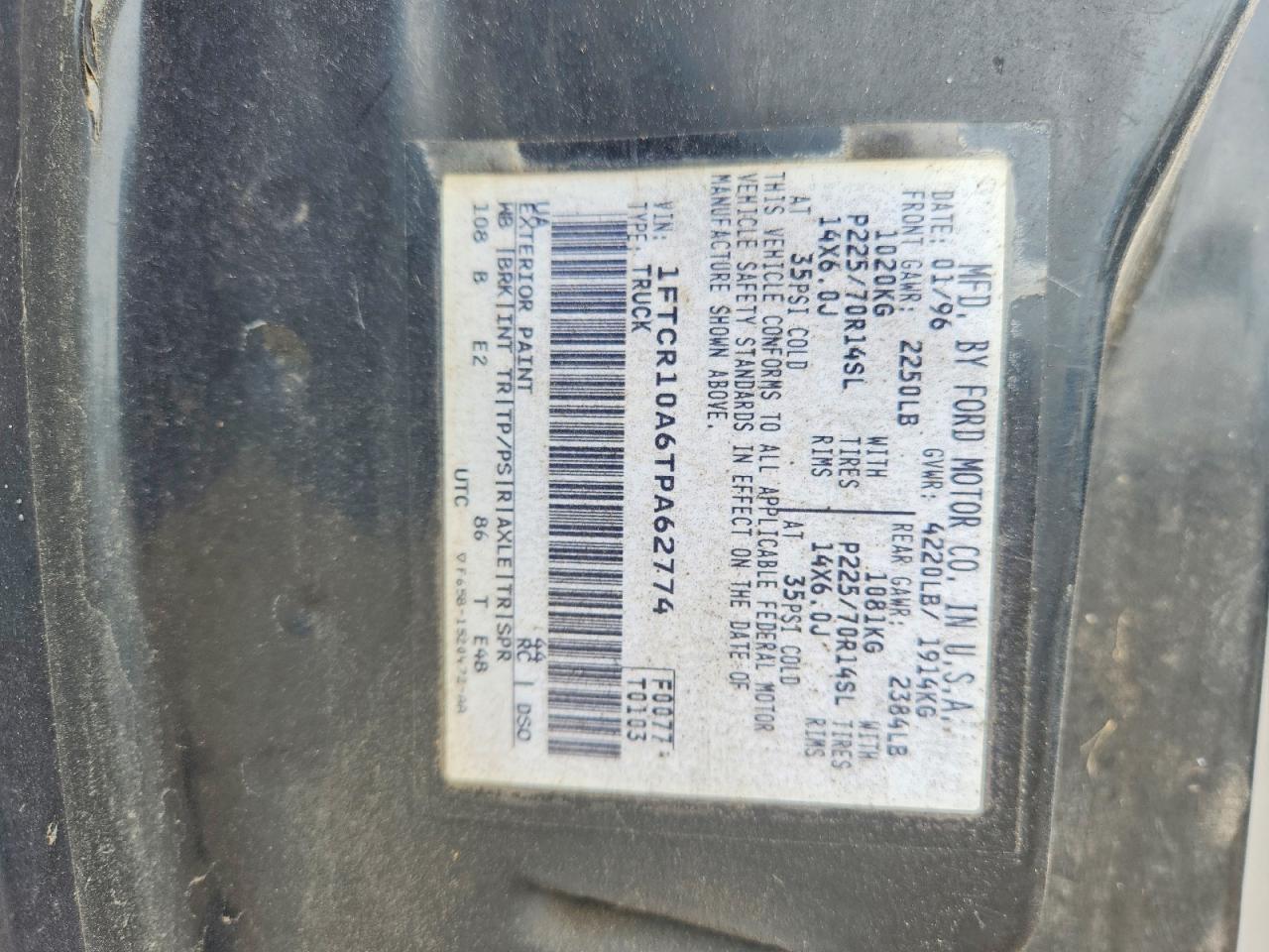 1996 Ford Ranger VIN 1FTCR10A6TPA62774 photo 12