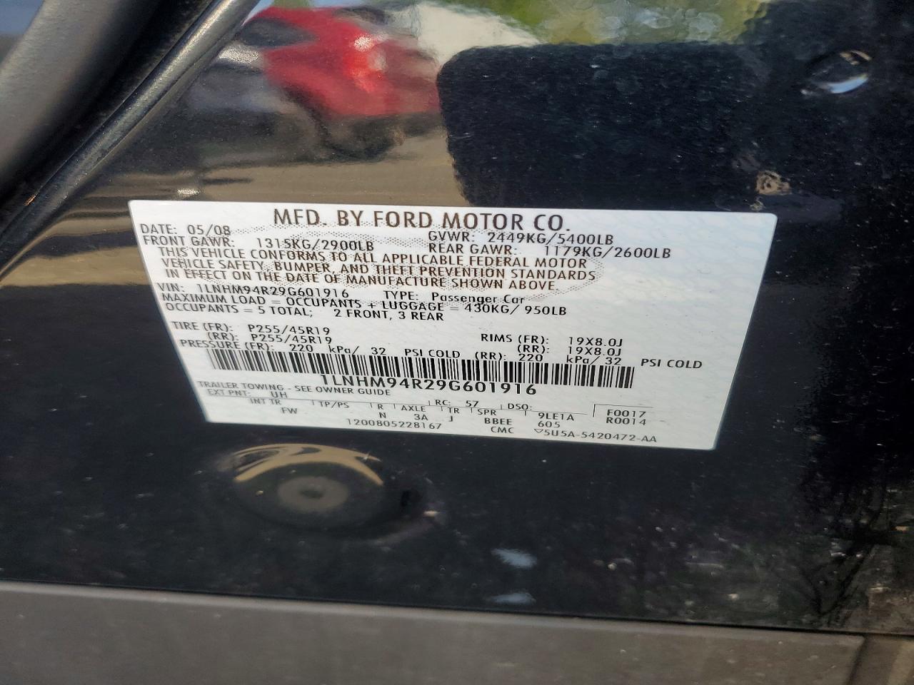 2009 LINCOLN Mks VIN 1LNHM94R29G601916 photo 12