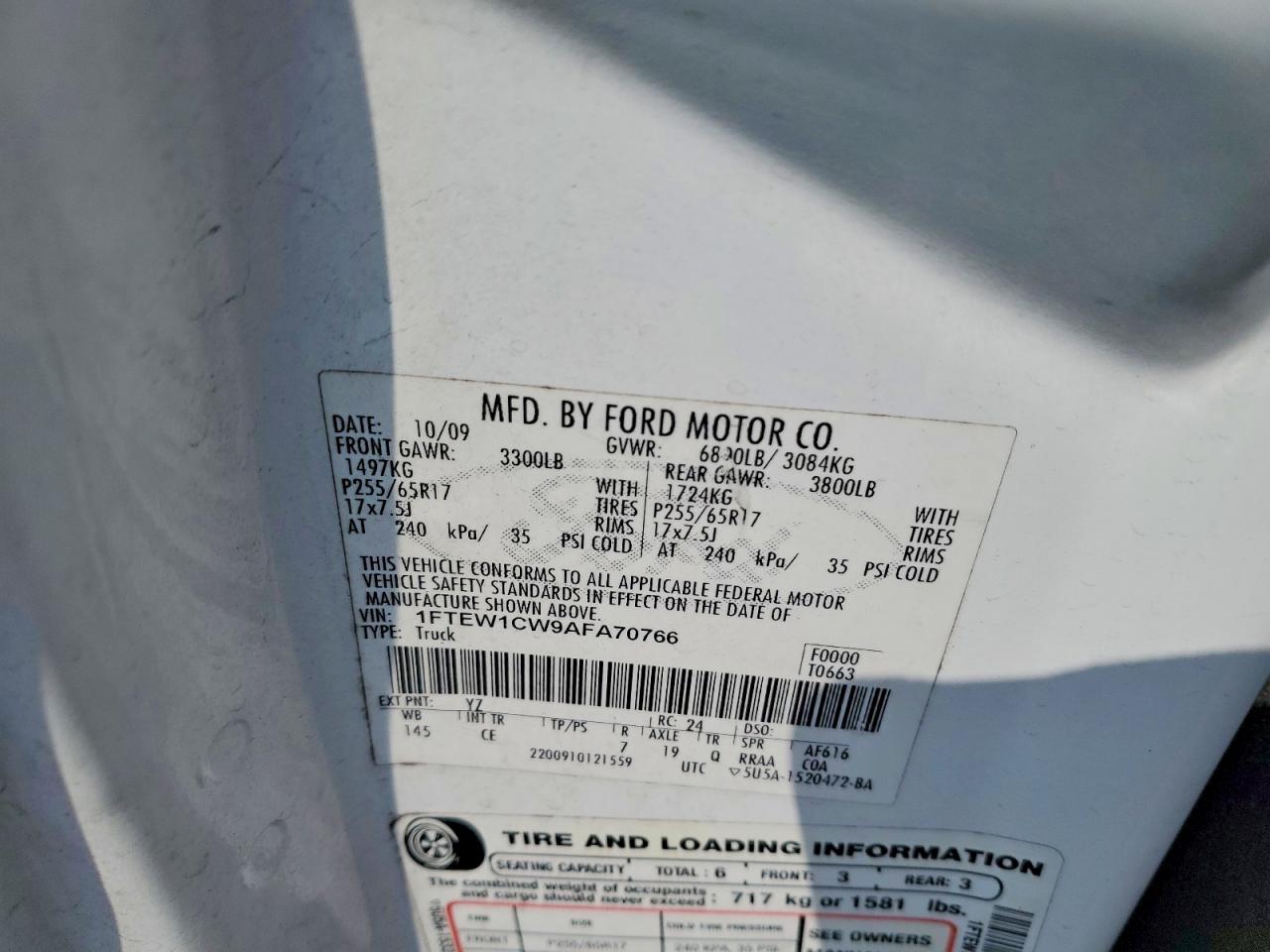 2010 Ford F150 VIN 1FTEW1CW9AFA70766 photo 12