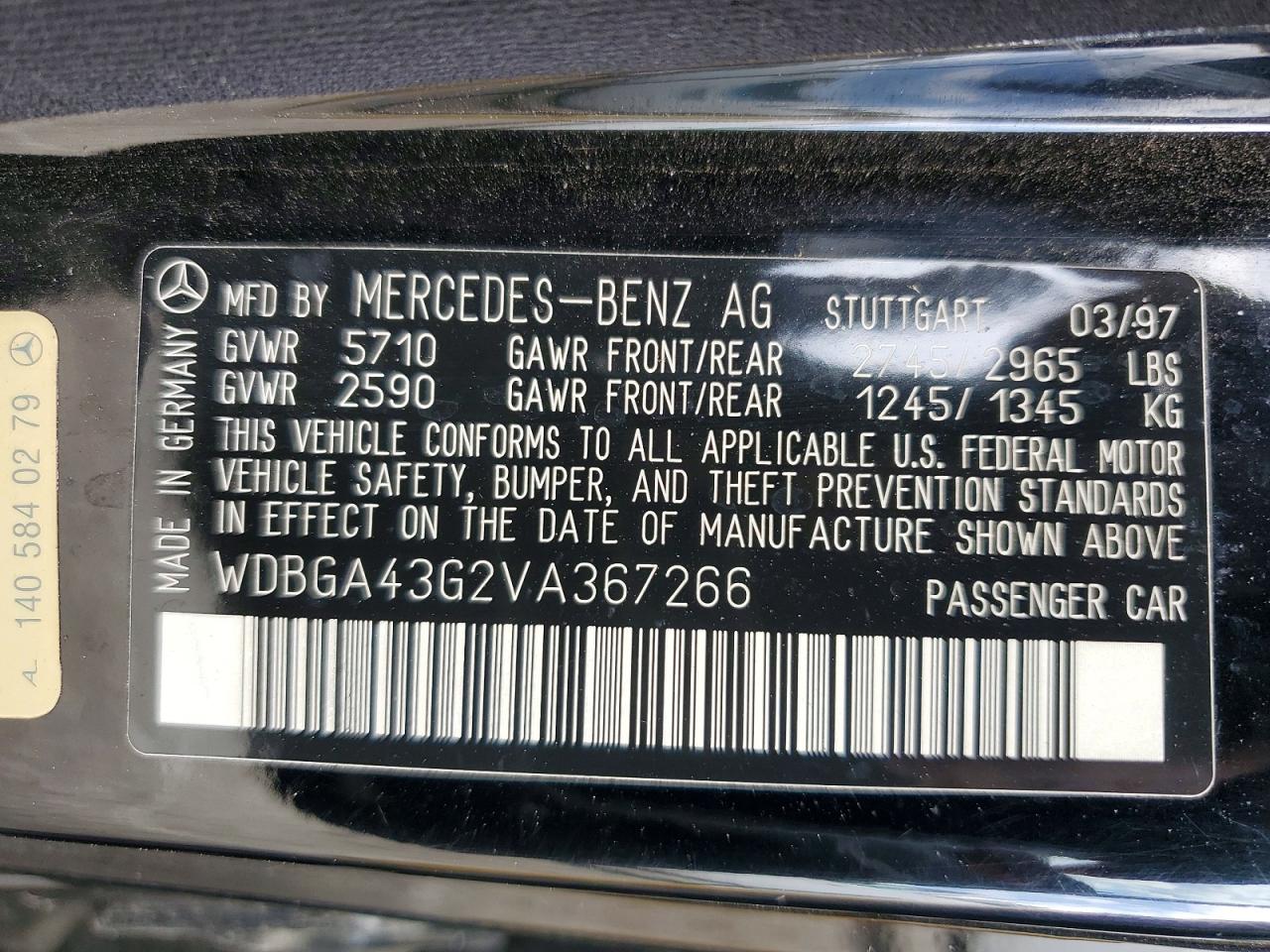 1997 Mercedes-Benz S class VIN WDBGA43G2VA367266 photo 12