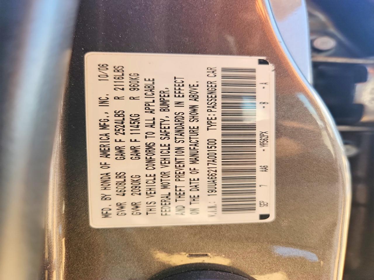 2007 Acura Tl VIN 19UUA66217A001500 photo 12