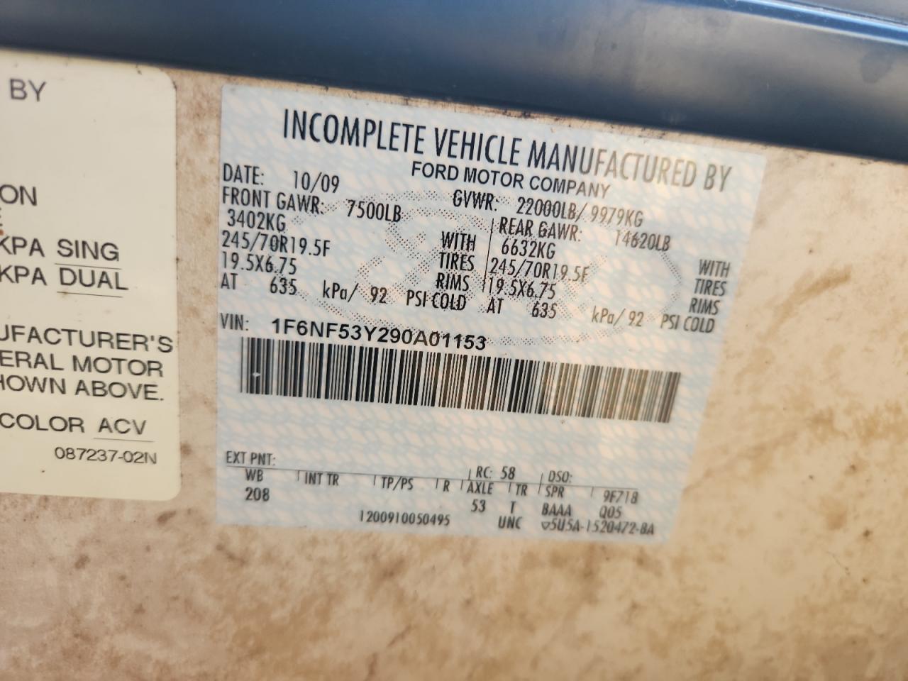 2010 WINNEBAGO All models VIN 1F6NF53Y290A01153 photo 10