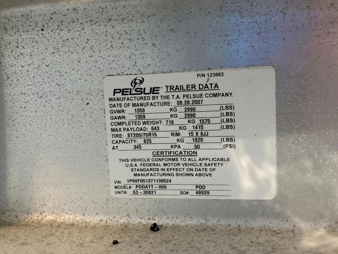 2007 PELSUE PODATT-005 FIBER OPTIC SPLICING TRAILER VIN 1P9VF051371139524 photo 10