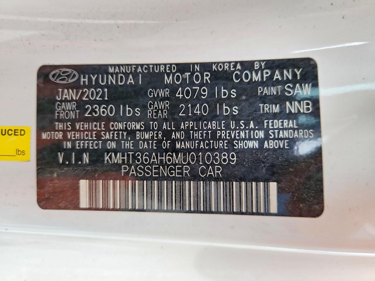 2021 Hyundai Veloster VIN KMHT36AH6MU010389 photo 12