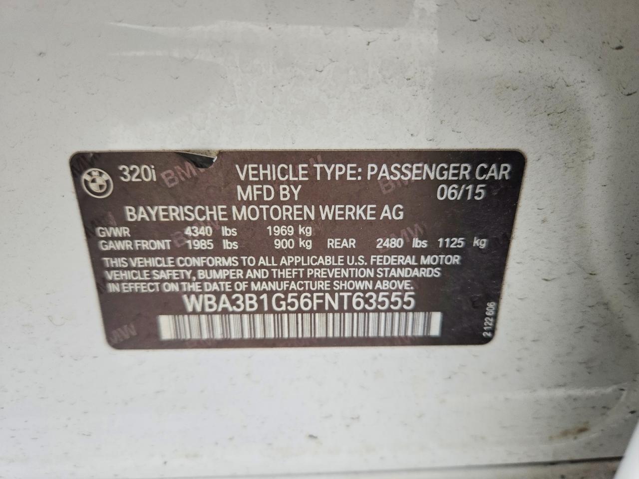2015 BMW 3 series VIN WBA3B1G56FNT63555 photo 12